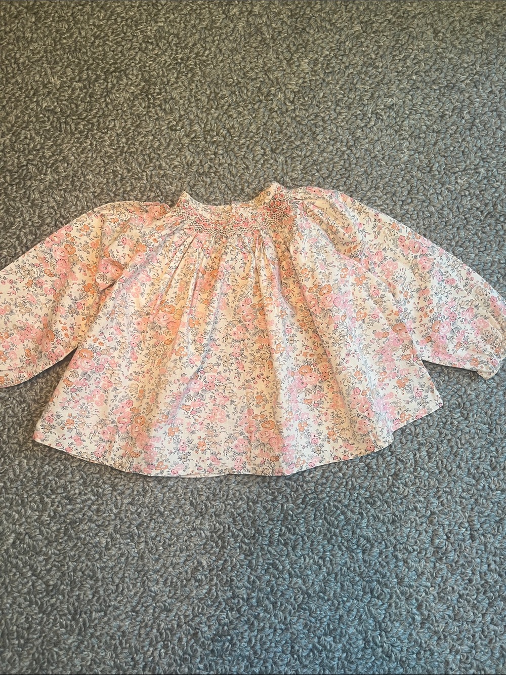 Bonpoint Smocked Floral Long-Sleeve Peasant Top - Pink Floral